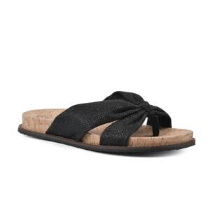 NEW White Mountains Malanga Thong Footbeds Flat Sandal Black Glitter Fabric 7.5M